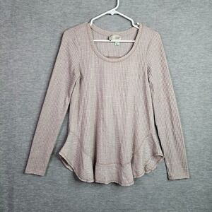Anthropologie Saturday Sunday Women XS Waffle Knit Peplum Top Beige
